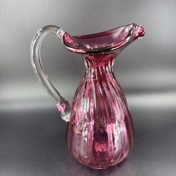 Vintage Rossi Glass Cranberry Pitcher Carafe Hand Blown Canadian Glass VTG - Picture 12 of 16
